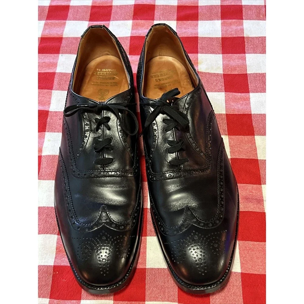 Peal & Co Medallion Toe Black Dress Shoes Minty Retro Mens Brooks Brothers 12 45